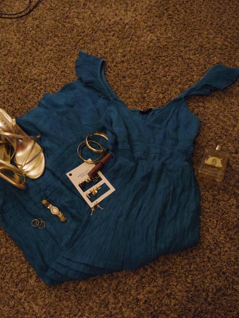 Teal Blue Sleeveless Crinkle Sundress - Unbranded